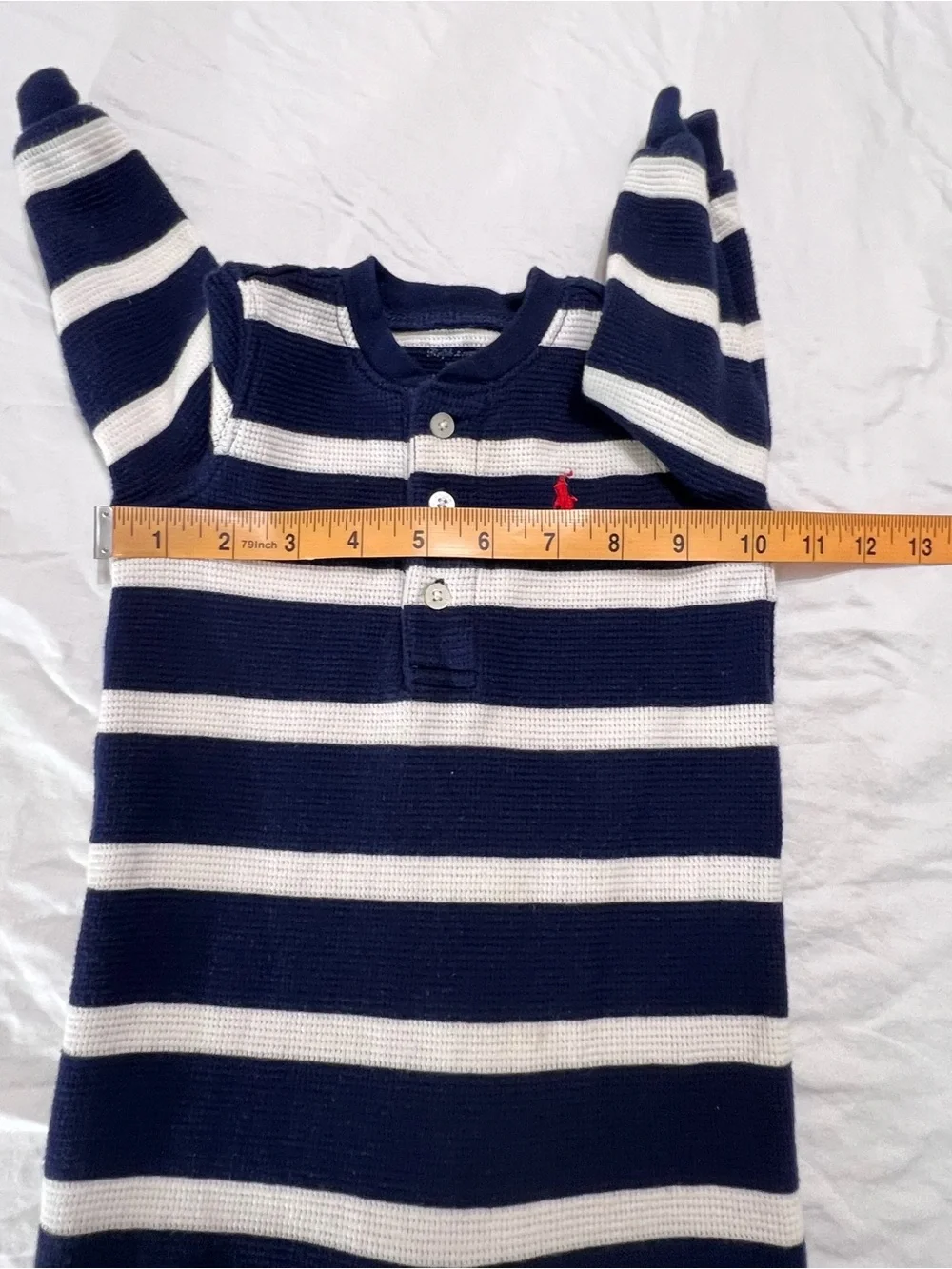 Polo by Ralph Lauren Navy & White Striped one-piece with Red Pony